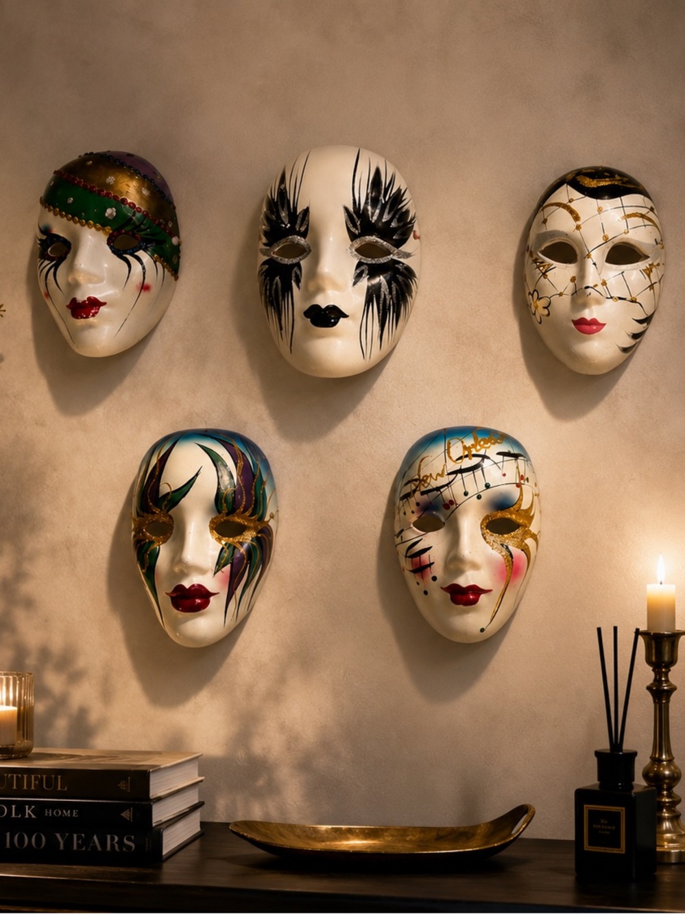 Vintage Decorative Venetian Wall Masks Set - Multicolor